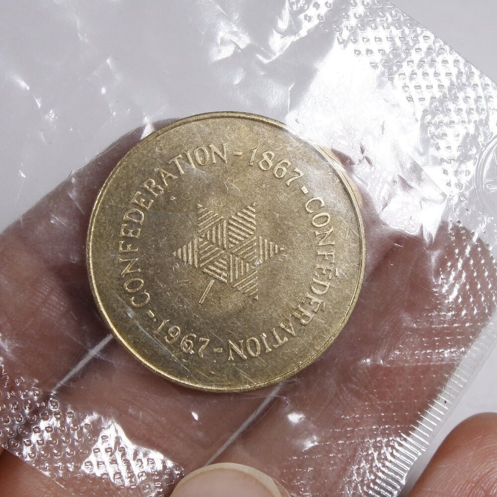 Canada Confederation coin in original plastic wrapper, Canadian Centenary token